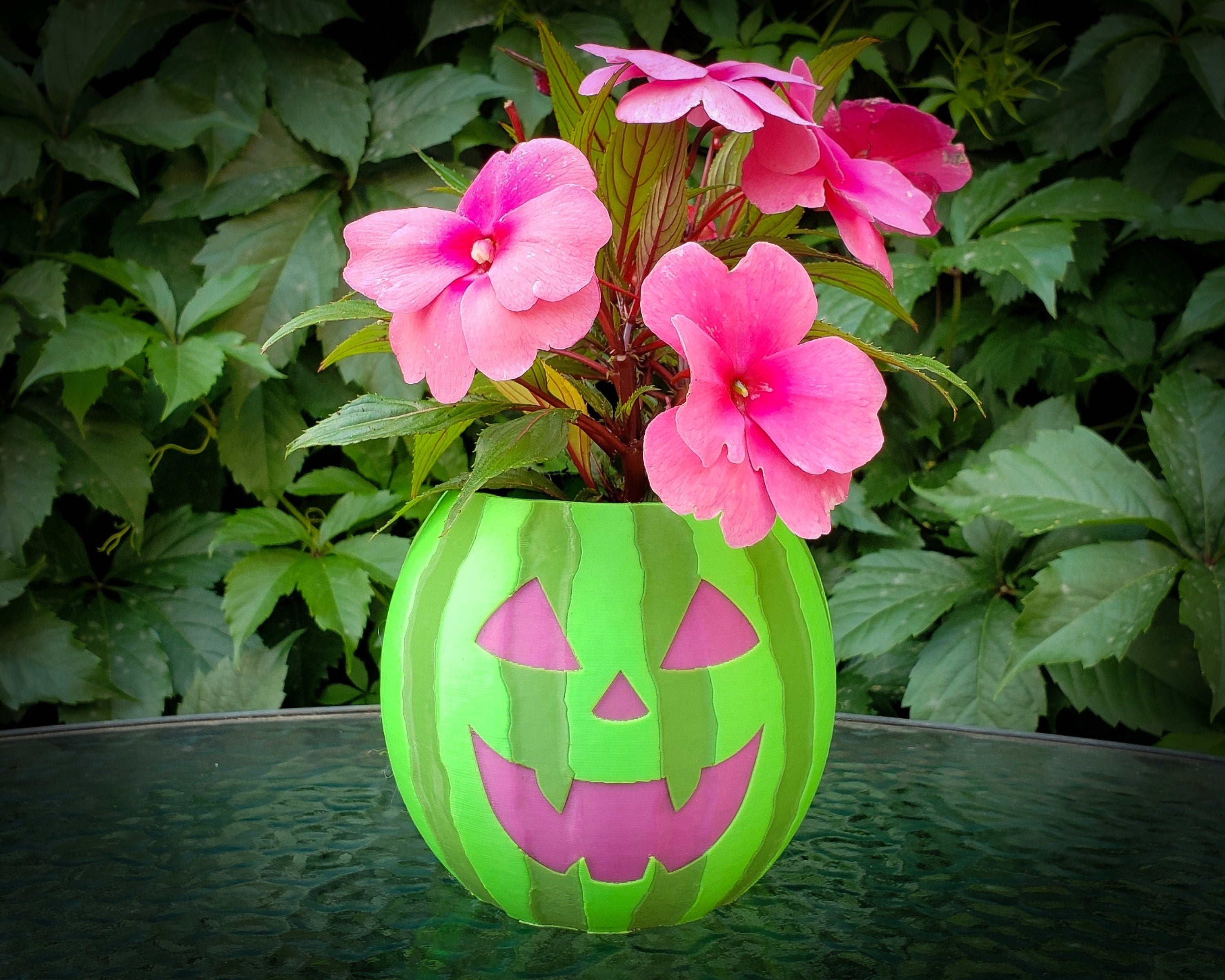jack o lantern plant pot Watermelon Jack-O-Lantern Planter • Gothic Home Garden Decor • 3D Printed